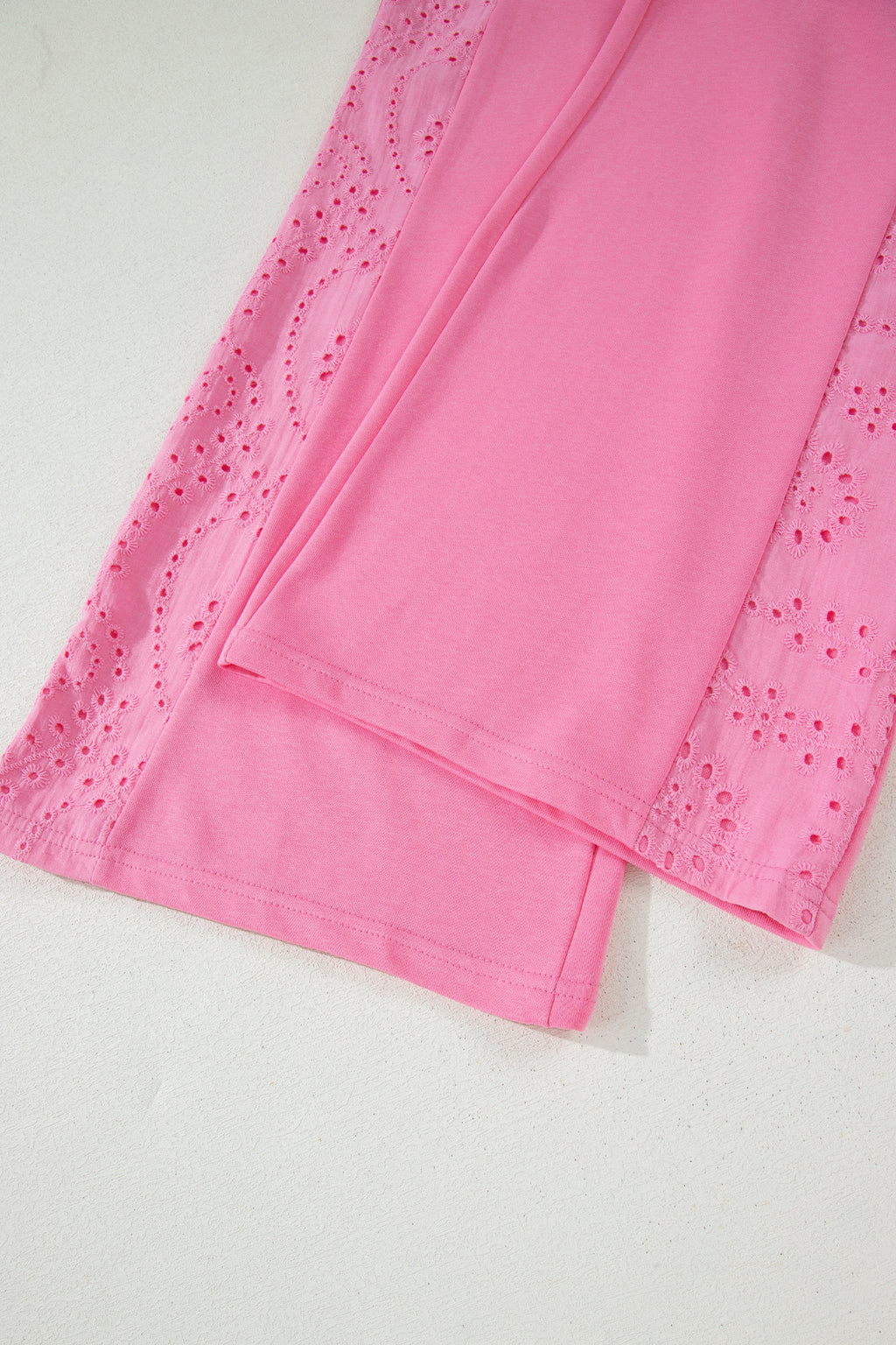 Lace Patchwork Half Sleeve Top Elastic Waist Pants Two Piece Set