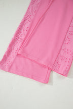 Lace Patchwork Half Sleeve Top Elastic Waist Pants Two Piece Set