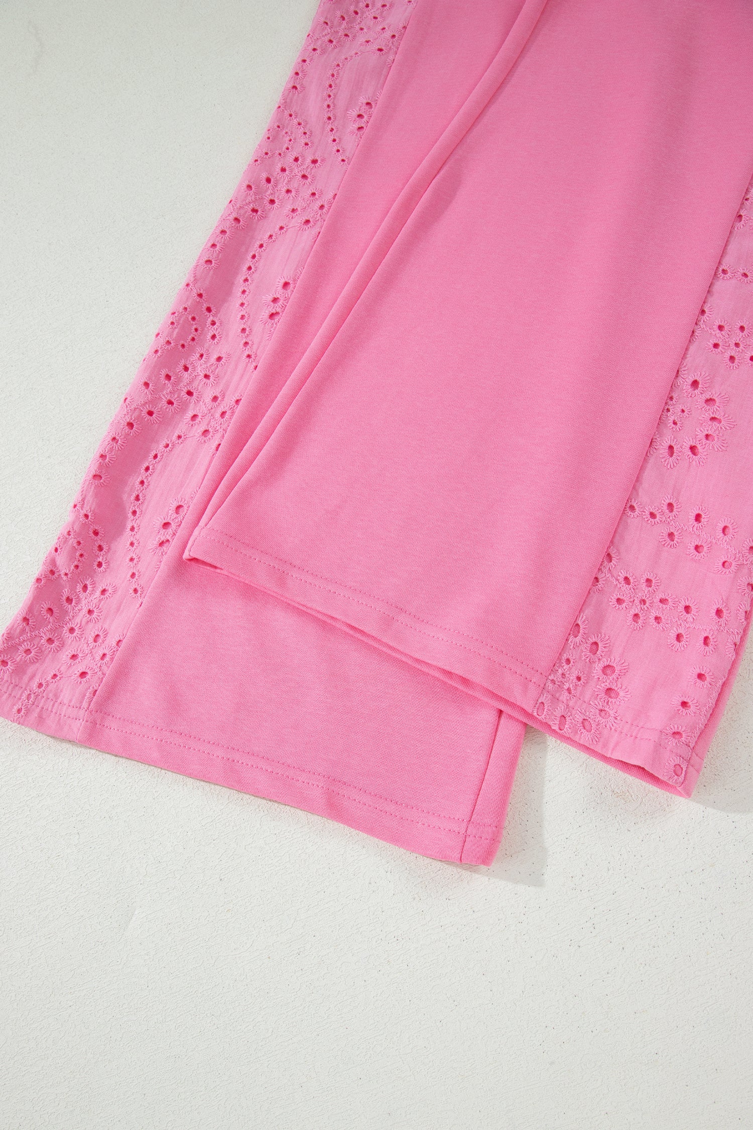 Lace Patchwork Half Sleeve Top Elastic Waist Pants Two Piece Set