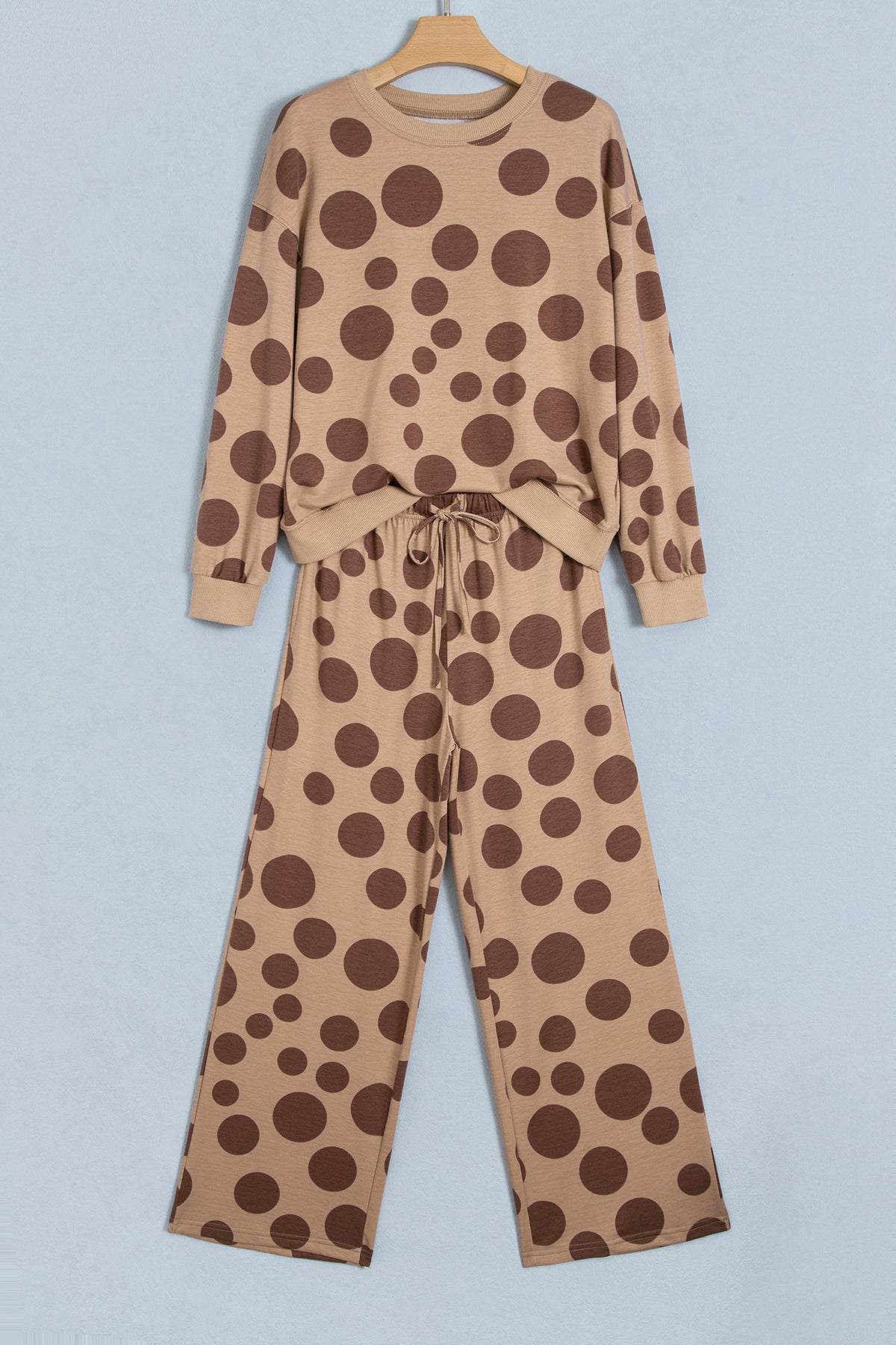 Polka Dot Long Sleeve Top Drawstring Relaxed Pants Set