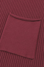 Oatmeal Patch Pocket Ribbed Knit Short Sleeve Sweater