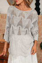 Hollow Out Knit 7/8 Sleeve Casual Sweater