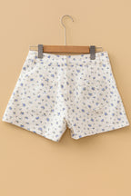 White Floral Casual Cute Denim Shorts