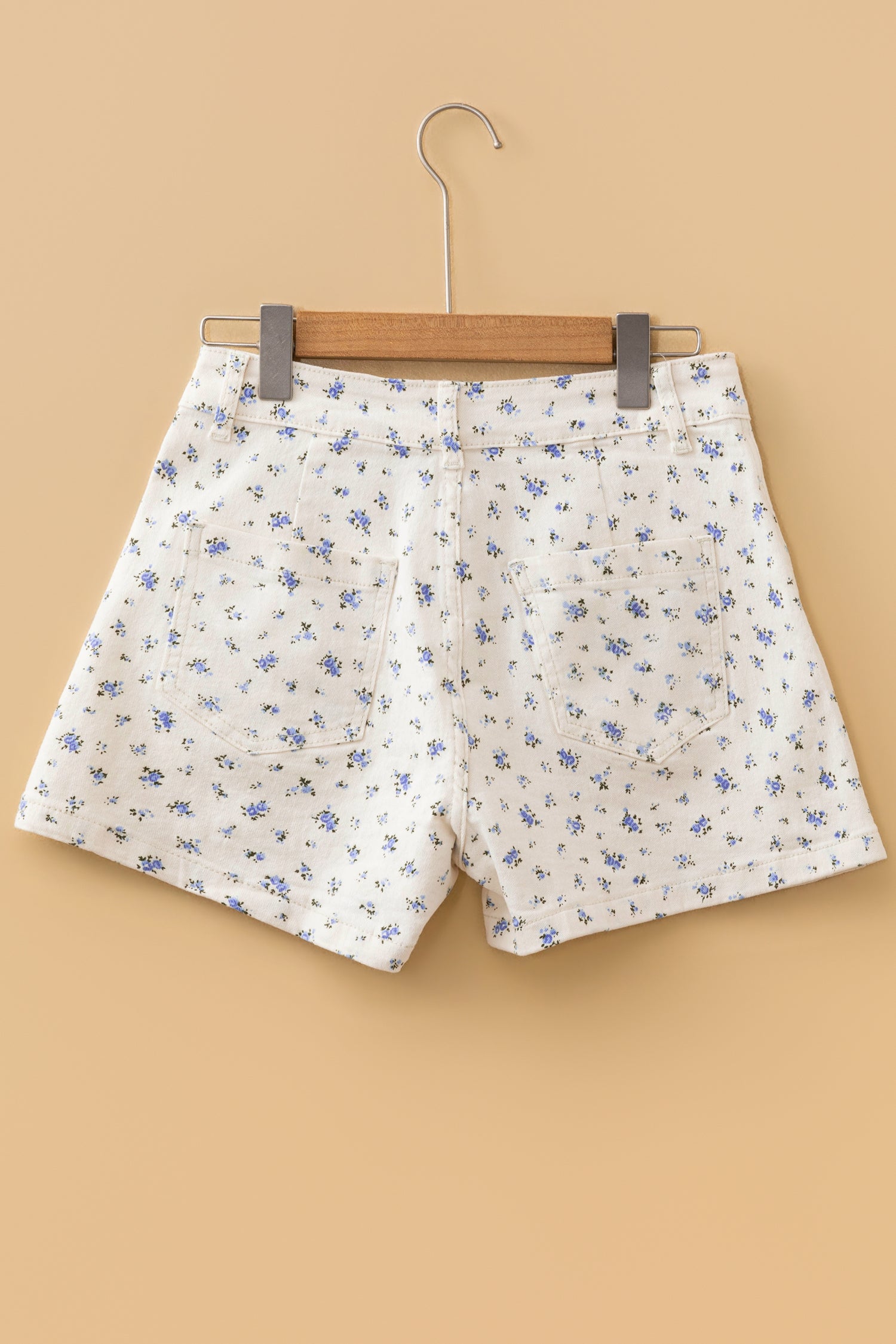 White Floral Casual Cute Denim Shorts