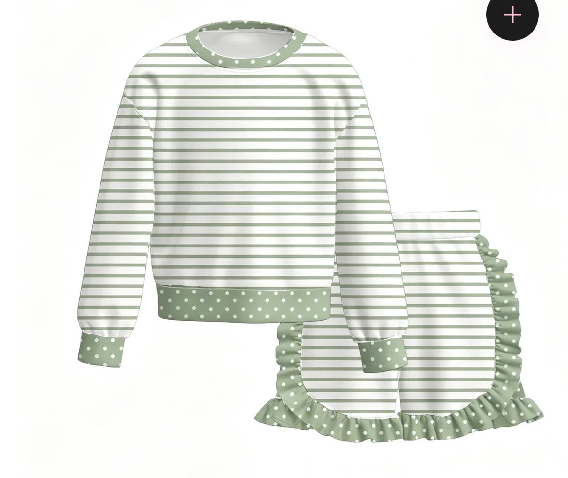 PREORDER: Girls Stripe Print Ruffle Shorts Set