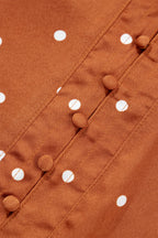 Brown Polka Dot Half Button V Neck Long Sleeve Blouse