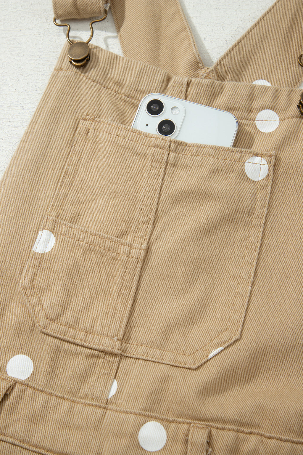 Polka Dot Print Bib Pocket Denim Barrel Overalls Jumpsuit