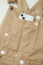 Polka Dot Print Bib Pocket Denim Barrel Overalls Jumpsuit