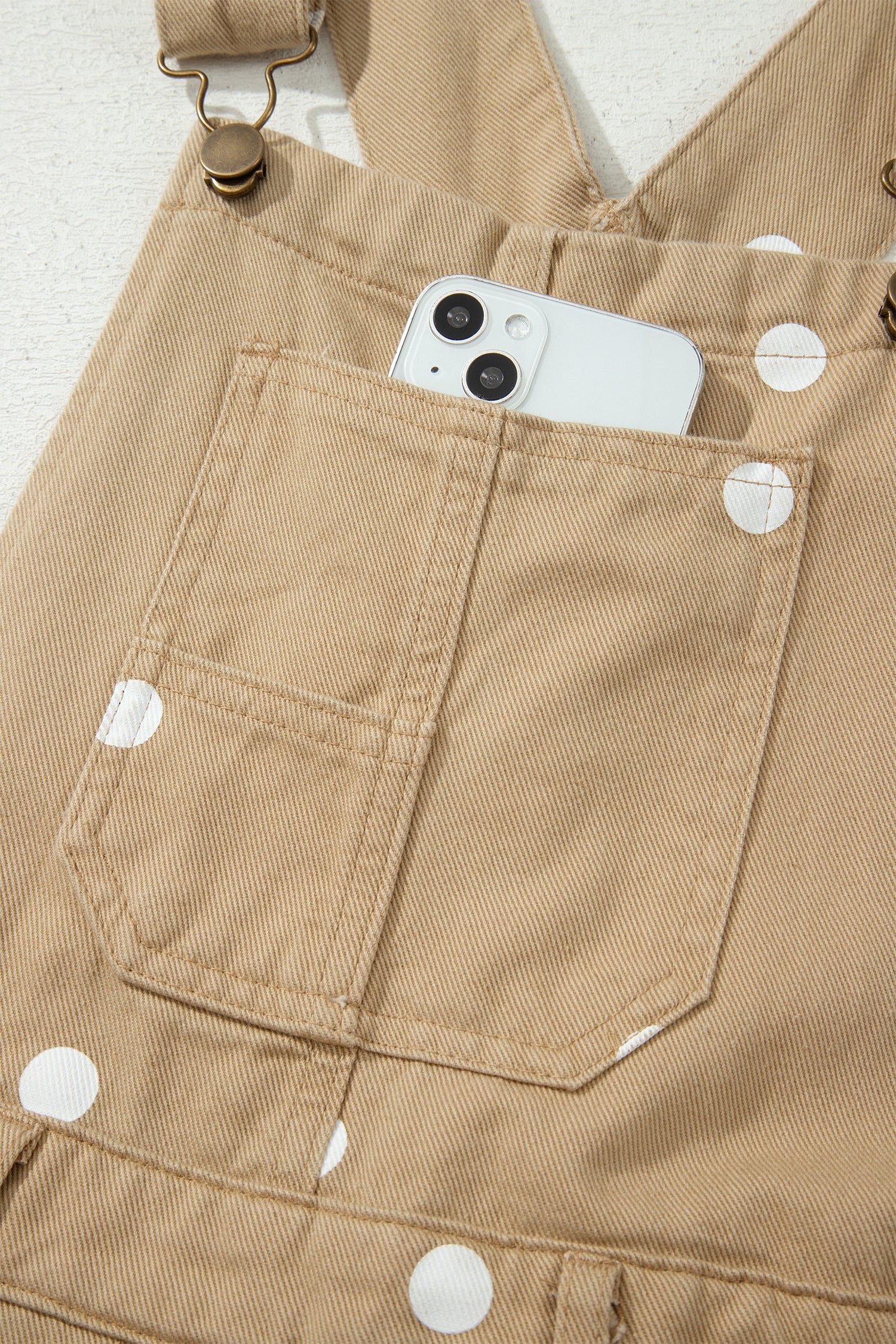 Polka Dot Print Bib Pocket Denim Barrel Overalls Jumpsuit