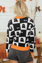 Black High Neck Drop Shoulder Geometric Print Sweater