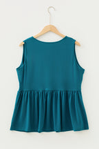 Coffee Plus Size Solid Color Bow Tie Peplum Tank Top