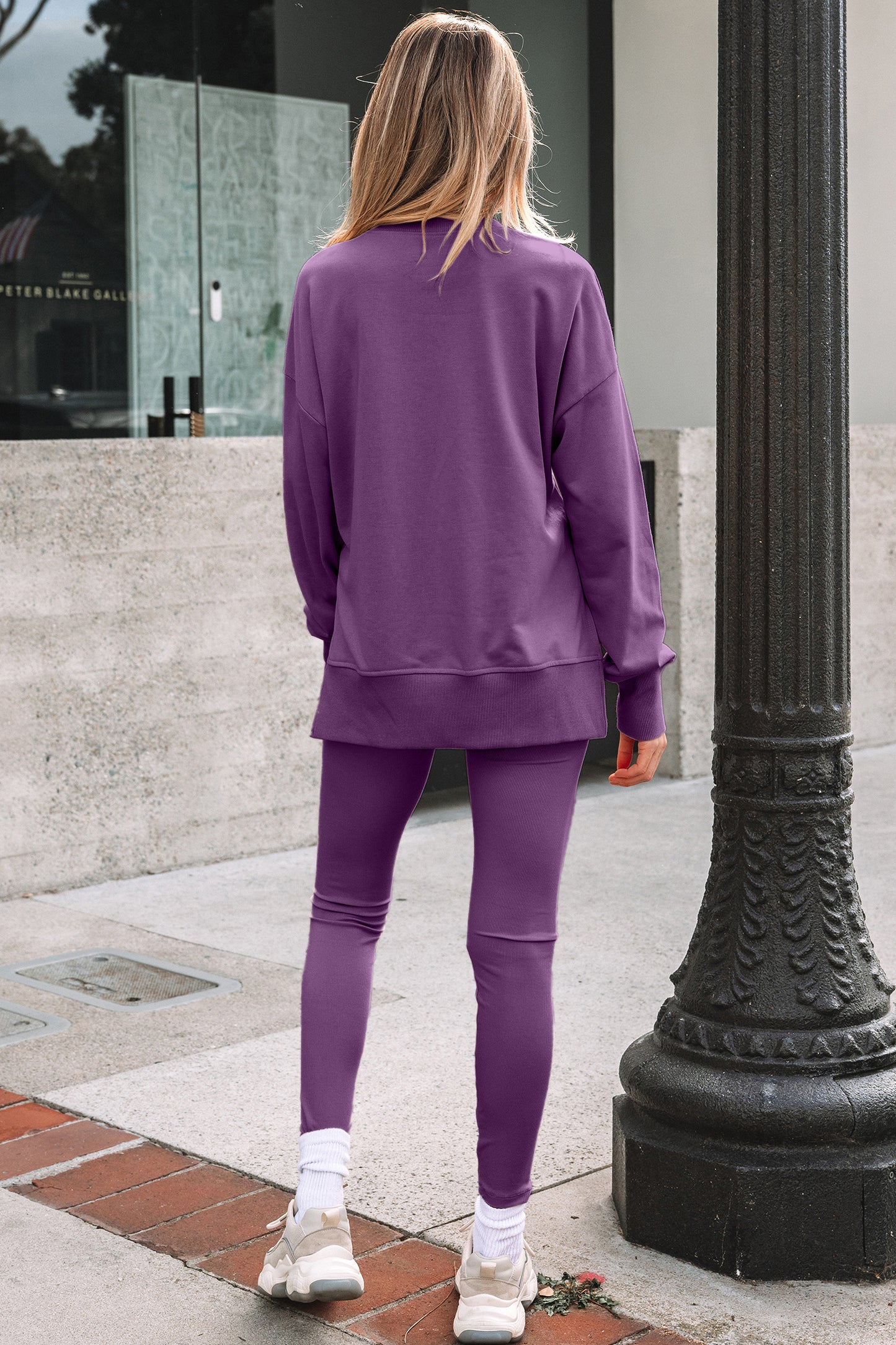 Oversized Slit Sweatshirt Ribbed Leggings 2pcs Set