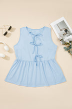Coffee Plus Size Solid Color Bow Tie Peplum Tank Top