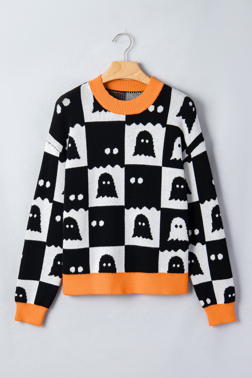 Black High Neck Drop Shoulder Geometric Print Sweater