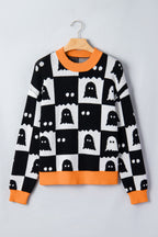 Black High Neck Drop Shoulder Geometric Print Sweater