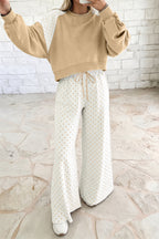 Polka dot patchwork colorblock long sleeve two-piece pants set by Dear-Lover with casual style and vibrant pattern.