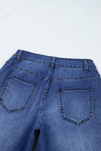 Navy Blue Studded Detail Straight Leg Casual Loose Jeans