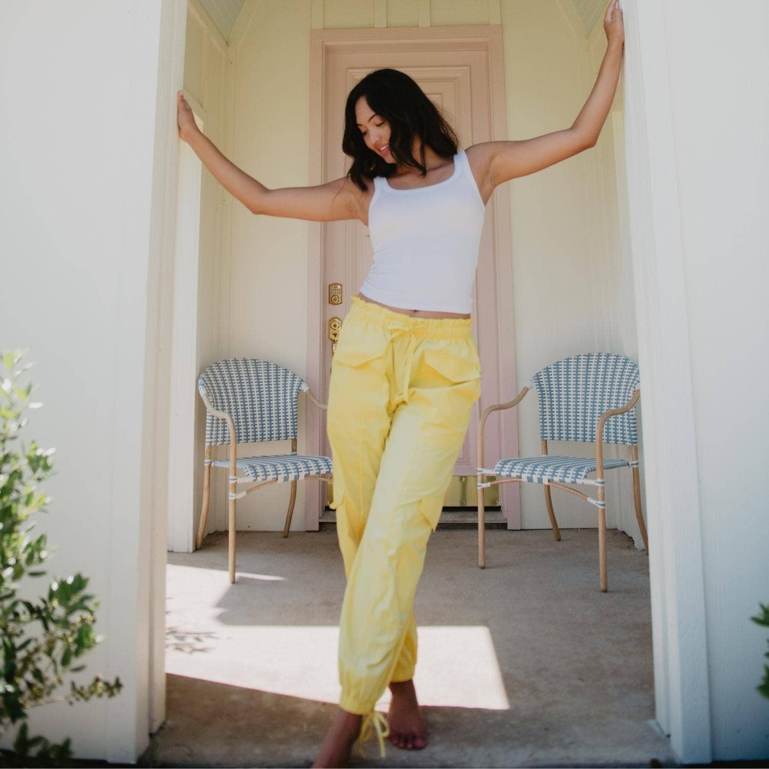 Yellow Cargo Lightweight Joggers Women