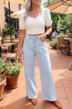Beau Blue Studded Side Slit Leg Frayed Pocketed Wide Leg Jeans