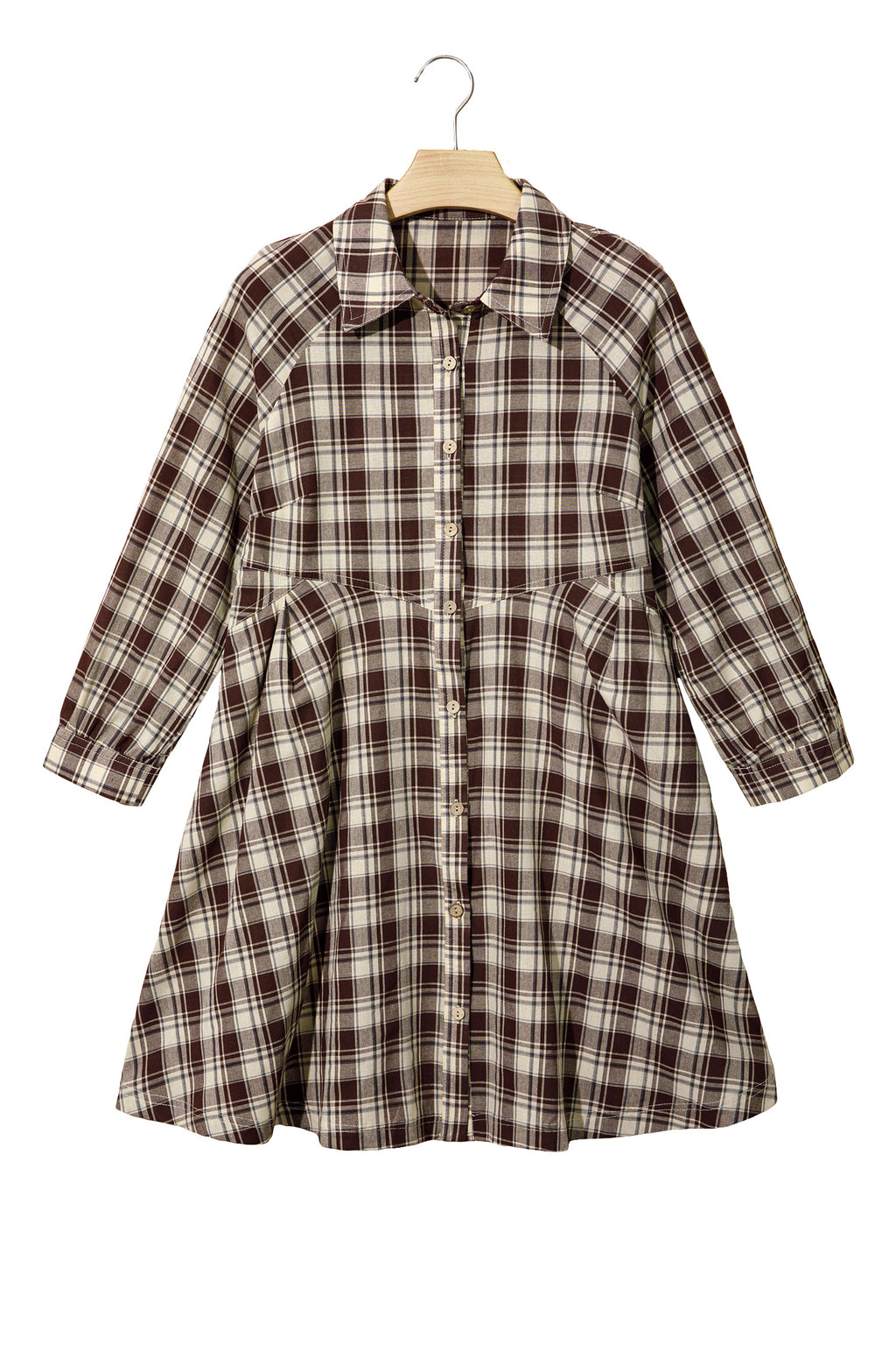 Brown Plaid Long Sleeve Short Shift Mini Dress