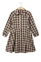 Brown Plaid Long Sleeve Short Shift Mini Dress