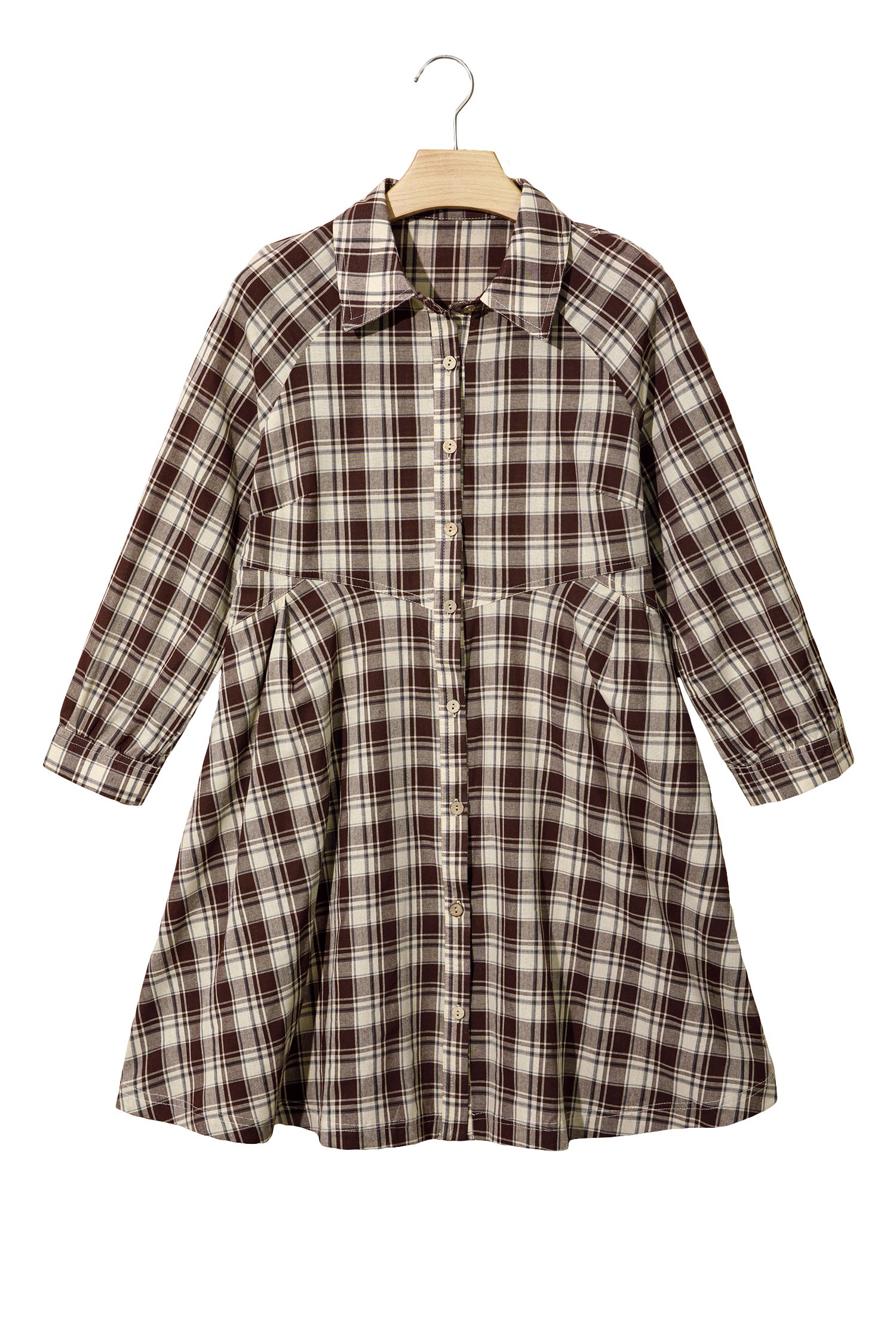 Brown Plaid Long Sleeve Short Shift Mini Dress