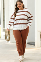 Black Stripe Drop Shoulder Pullover and Jogger Pants Set
