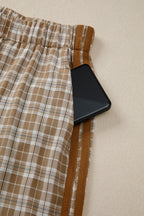 Chestnut Plaid Print Elastic Waist Bow Tie Contrast Detail Jogger Pants