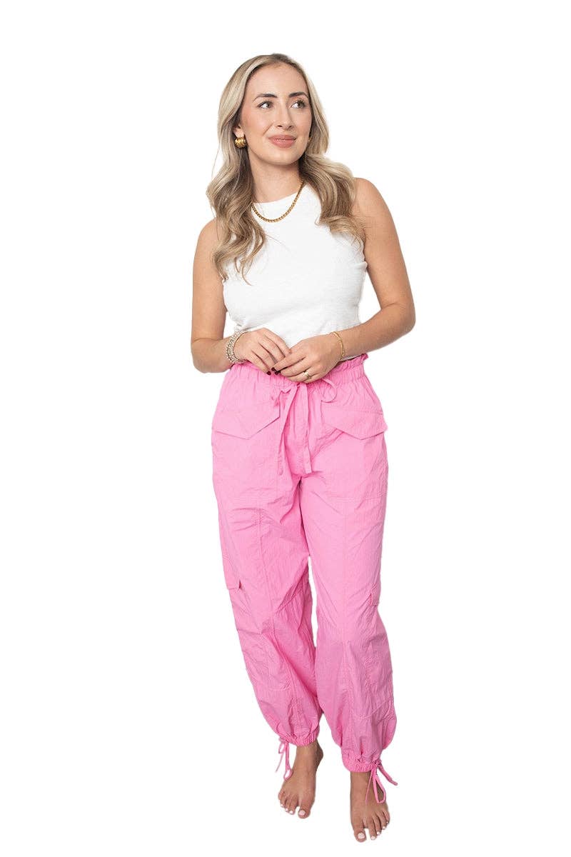 Hot Pink Cargo Parachute Joggers