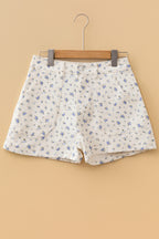 White Floral Casual Cute Denim Shorts