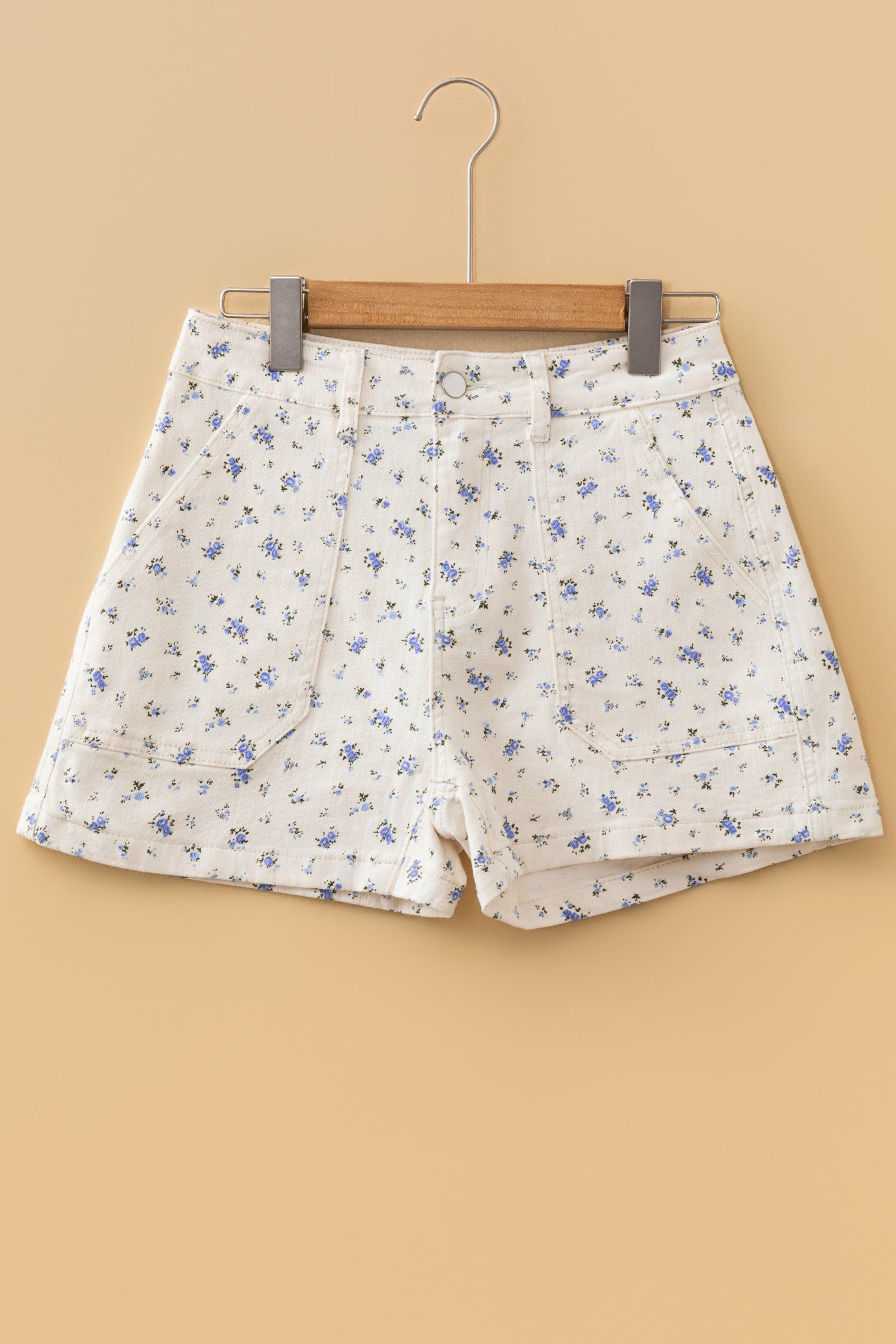 White Floral Casual Cute Denim Shorts