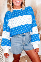 Brown Polka Dot Patchwork Colorblock Long Sleeve Top