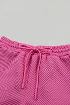Solid Textured Drawstring Shorts Set