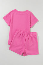Solid Textured Drawstring Shorts Set