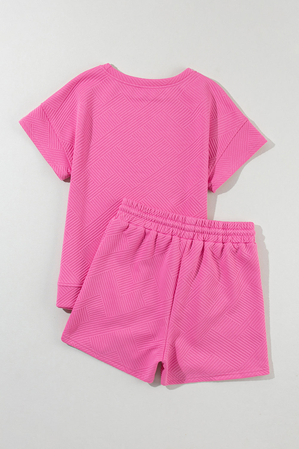 Solid Textured Drawstring Shorts Set