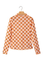 Orange Abstract Halloween Pattern Long Sleeve Stand Neck Shift Blouse