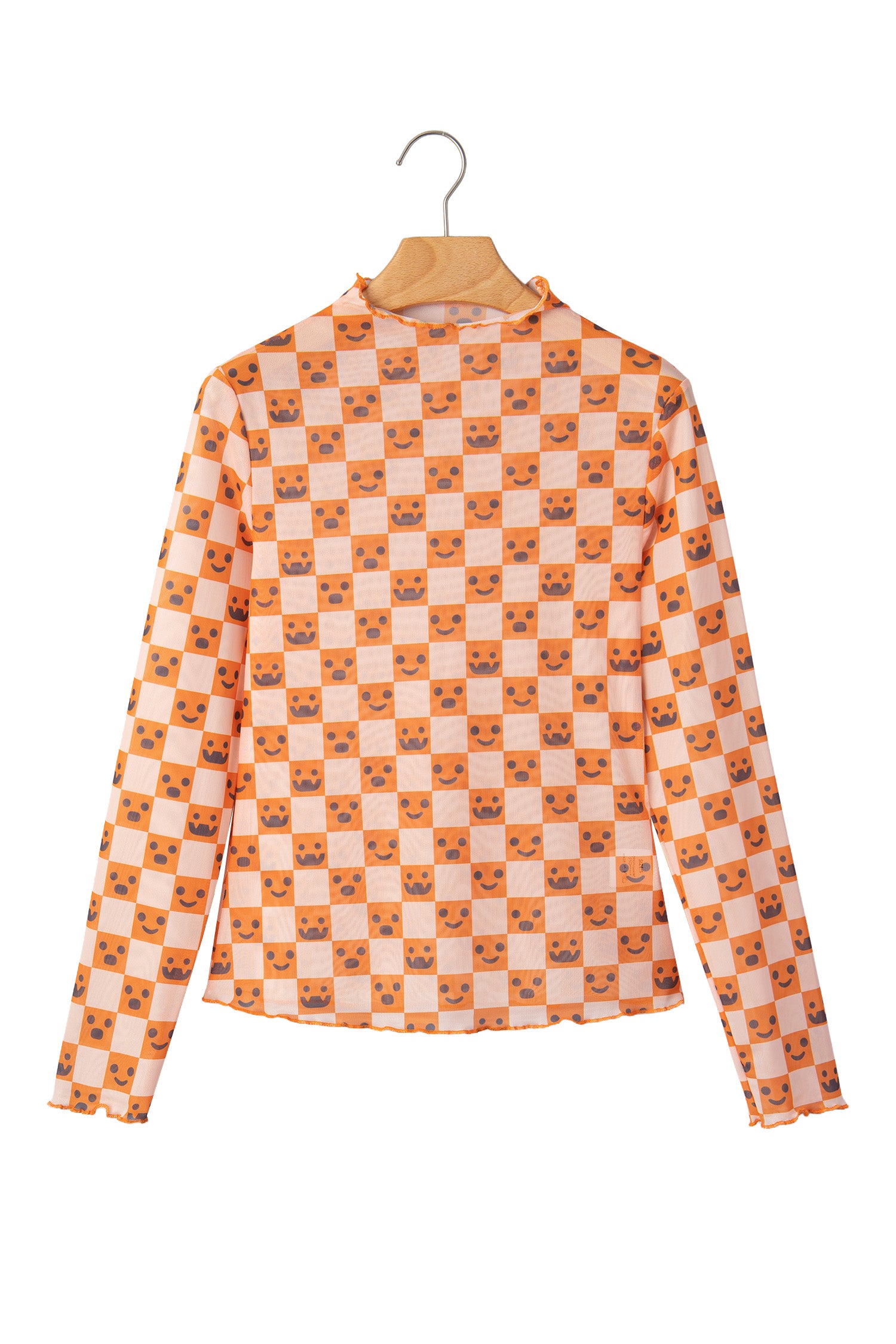 Orange Abstract Halloween Pattern Long Sleeve Stand Neck Shift Blouse