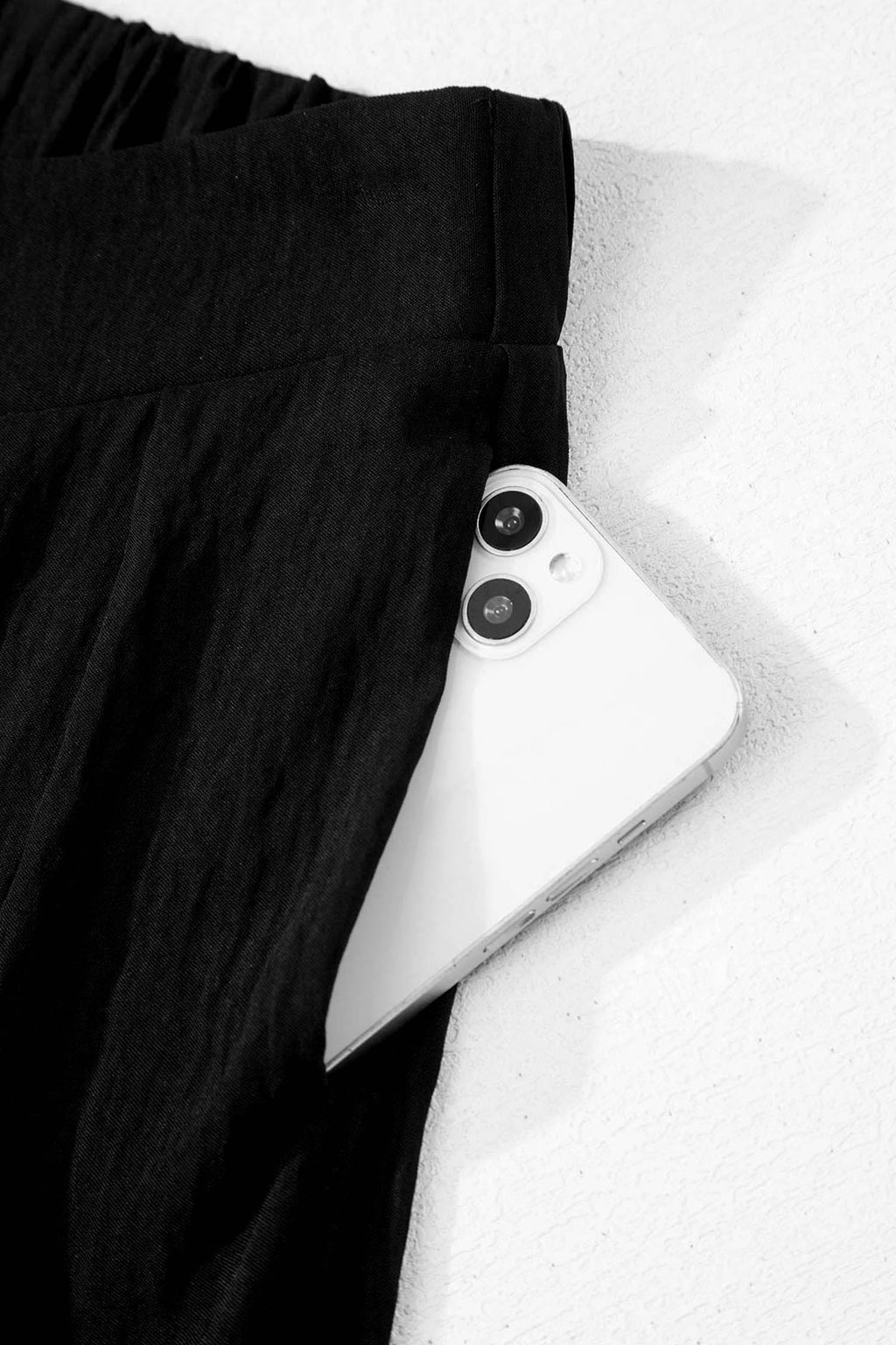 Color black Solid Color Textured Crossed Waist Loose Pants