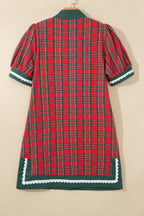 Red Plaid Mini Mini Shift Style Short Sleeve Dress