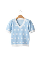 Rose Red Polka Dot Puff Short Sleeve Sweater Top