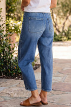 Black drawstring ankle-length casual jeans with pocket details, regular fit denim pants by Dear-Lover.