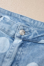 Polka dot ankle-length casual jeans with metal button details from Dear-Lover, featuring a relaxed fit and stylish design.