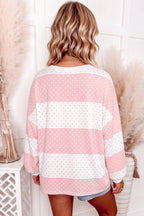 Brown Polka Dot Patchwork Colorblock Long Sleeve Top