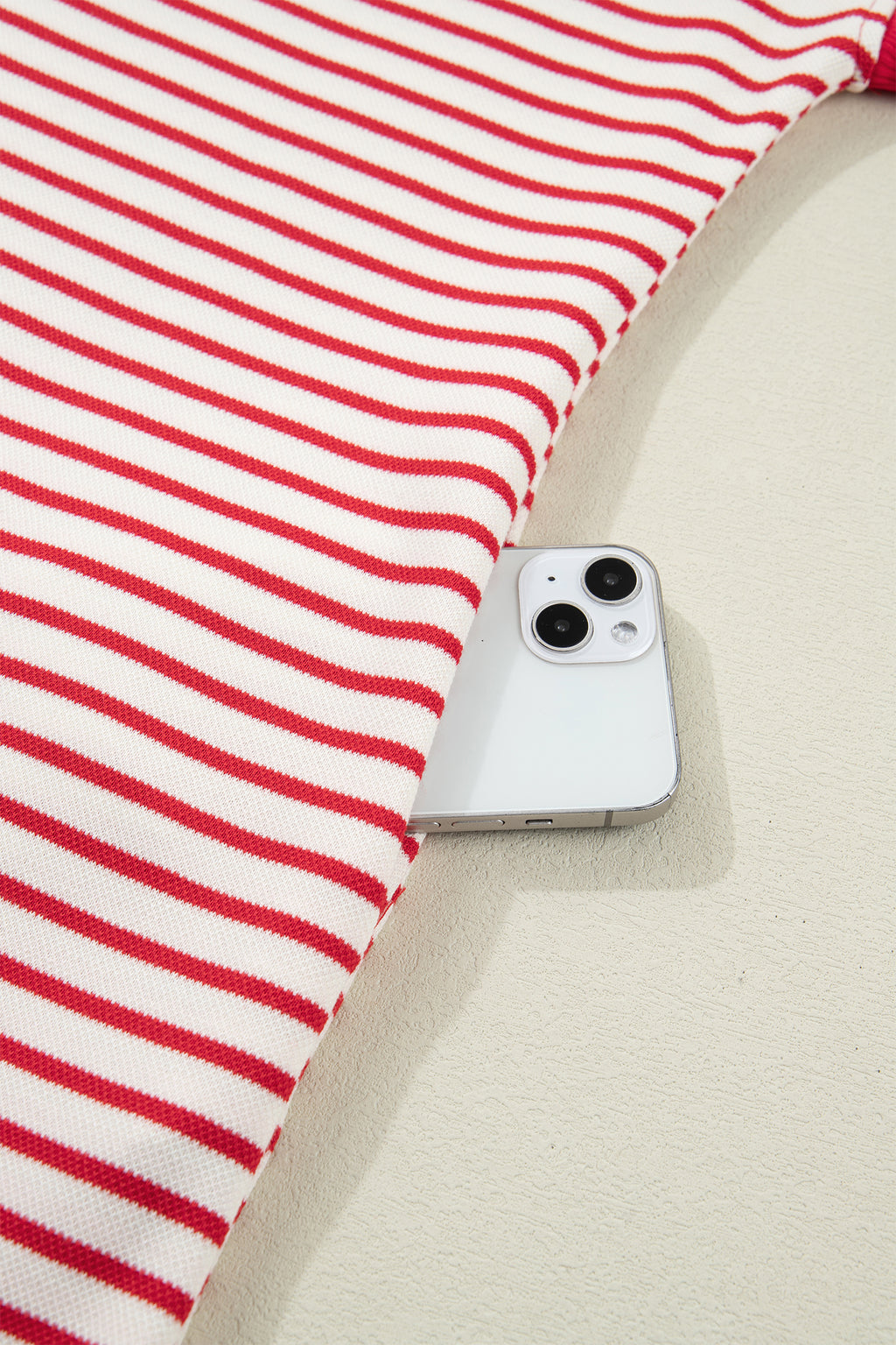 Red Stripe Quarter Zip Polo Collar T Shirt Dress with Pockets
