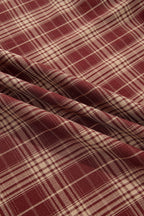 Red Vintage Plaid Knot Front Smocked High Waist Midi Dress