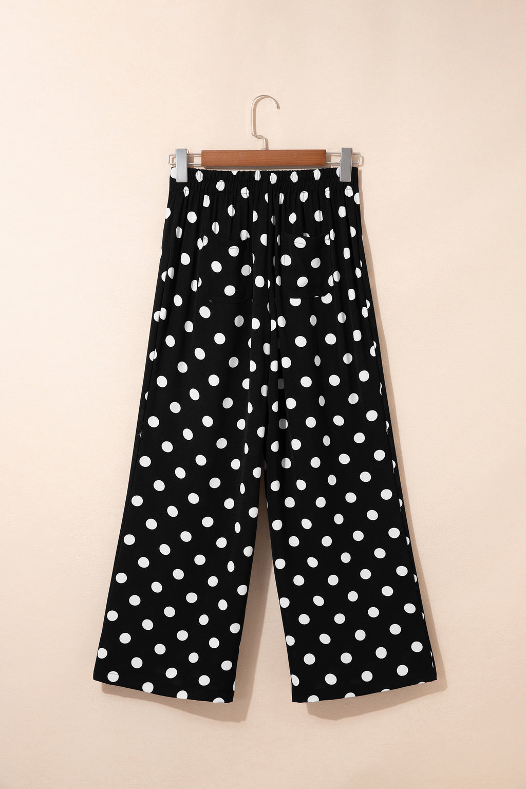 Black polka dot print patched pocket mid-rise straight-leg pants by Dear-Lover, stylish bottoms with a relaxed fit and vintage charm.