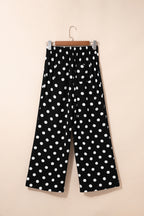 Black polka dot print patched pocket mid-rise straight-leg pants by Dear-Lover, stylish bottoms with a relaxed fit and vintage charm.