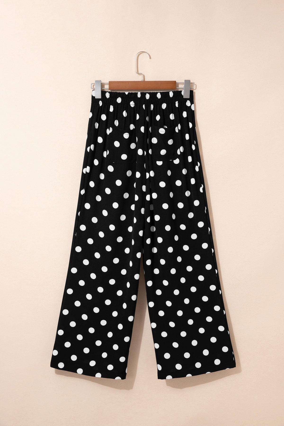 Black polka dot print patched pocket mid-rise straight-leg pants by Dear-Lover, stylish bottoms with a relaxed fit and vintage charm.