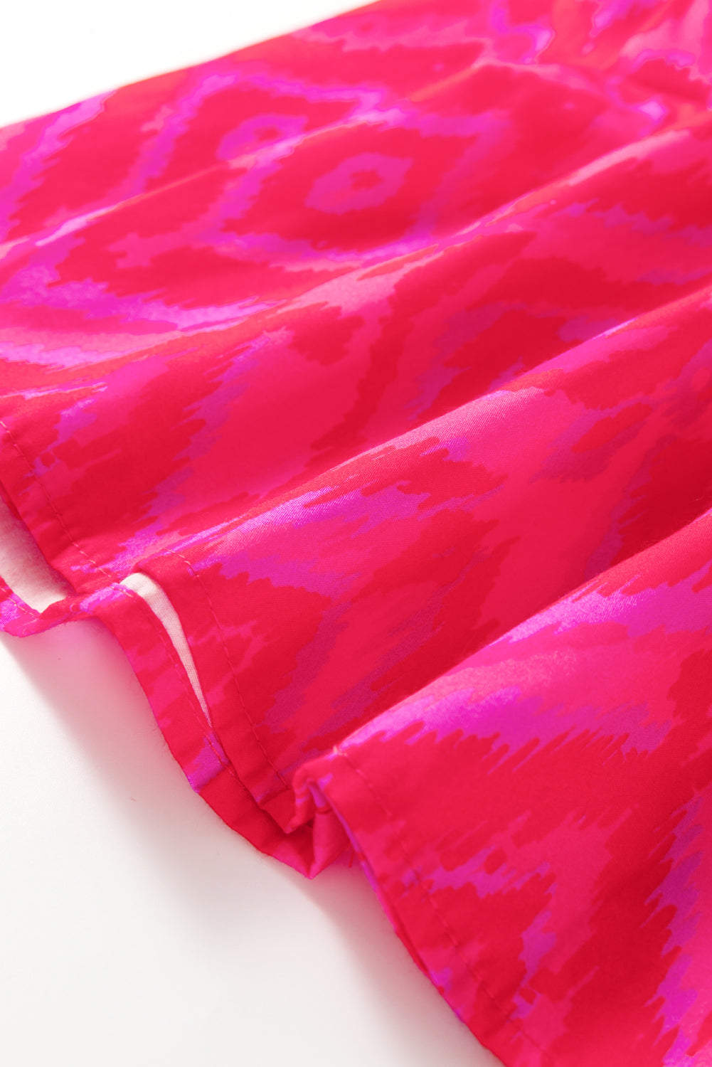 White Allover Print Contrast Split Neckline Short Puff Sleeve Curvy Dress