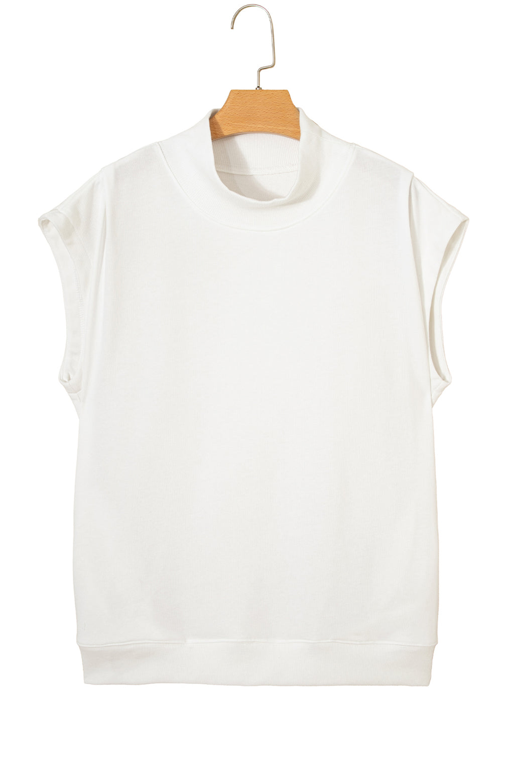 Black Solid Color High Neck Cap Sleeve Loose Top